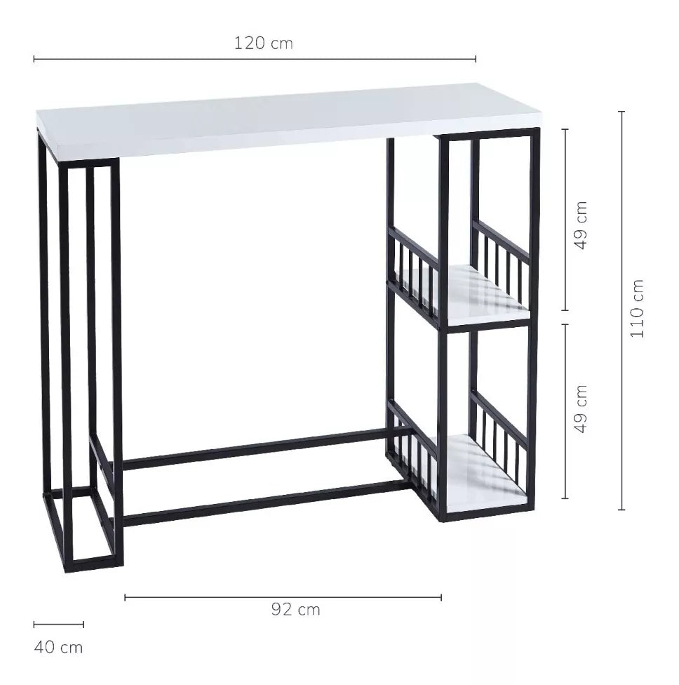 Mesa Alta Auxiliar Granito con Estantes Blanca y Negra