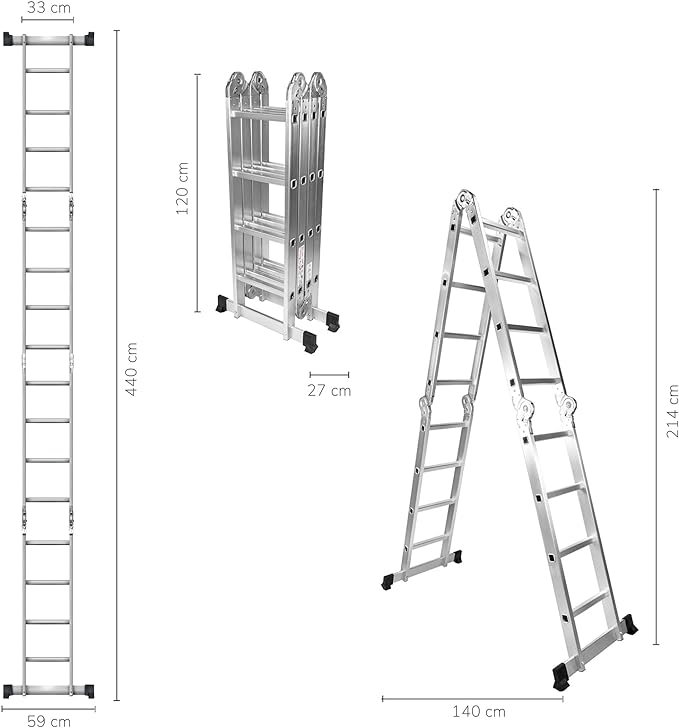 Escalera de Aluminio Plegable 16 Peldaños Antideslizante