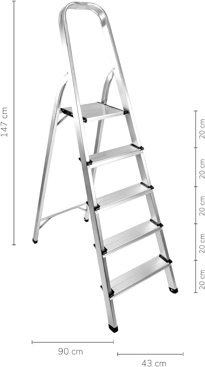 Escalera de Aluminio Plegable 5 Peldaños Antideslizante