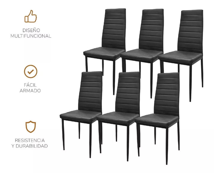 Set 6 Sillas de Comedor Zulu-N con Respaldo Alto Negras