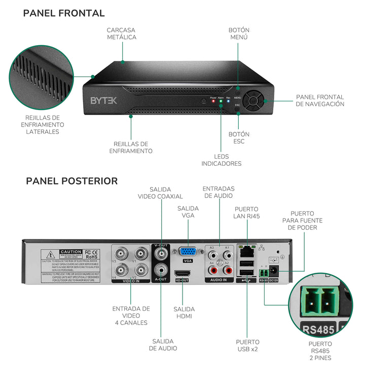 Kit 4 Cámaras De Seguridad Bytek 2mp 500gb Visión Nocturna