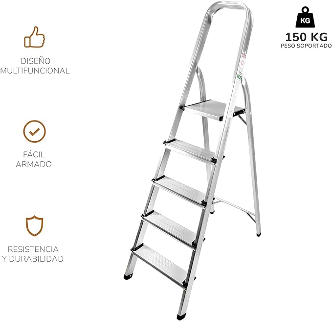 Escalera de Aluminio Plegable 5 Peldaños Antideslizante – Top Living MX