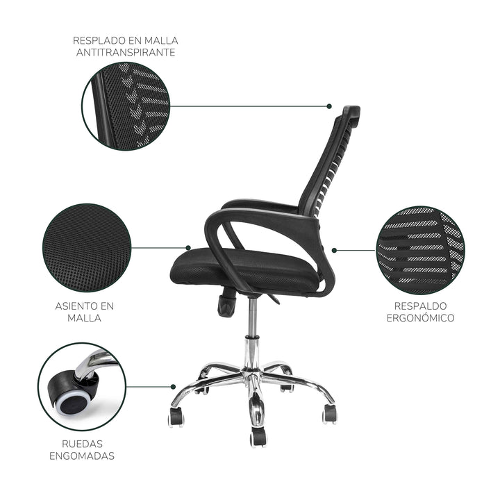 Silla de Oficina Sill-C2N Ergonómica Negra