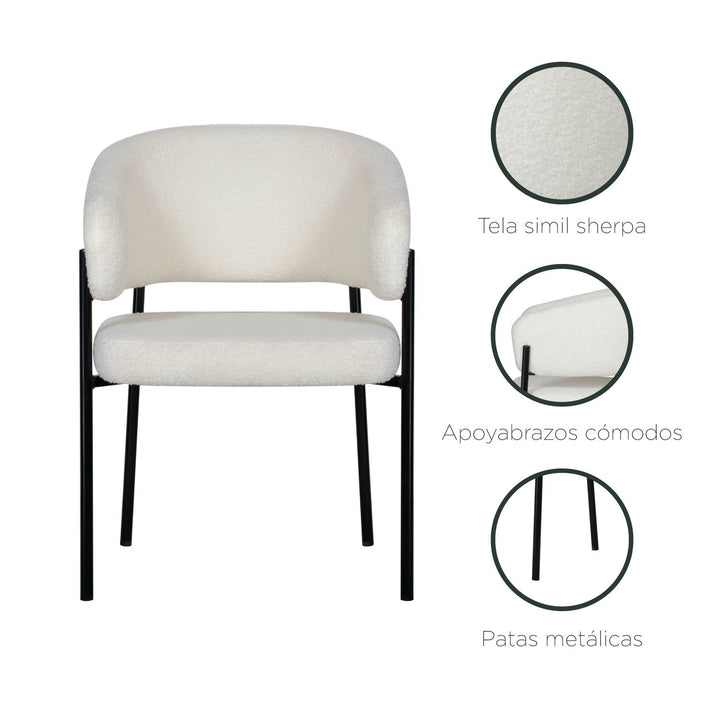 Set 2 Sillas de Comedor Tapizadas Respaldo Curvo Blancas