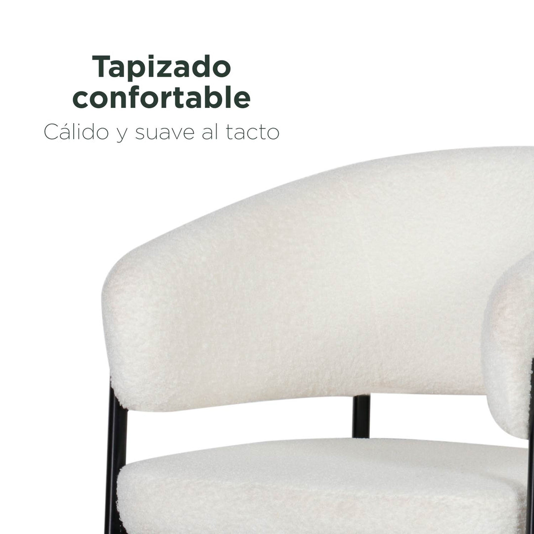 Set 2 Sillas de Comedor Tapizadas Respaldo Curvo Blancas