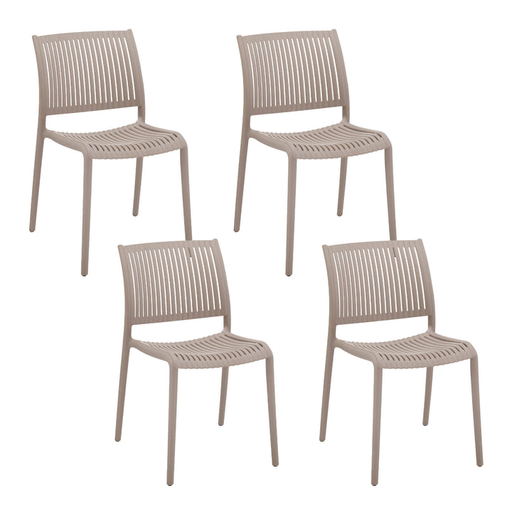 Set 4 Sillas de Comedor de Plástico Varilladas Apta Exterior Beige