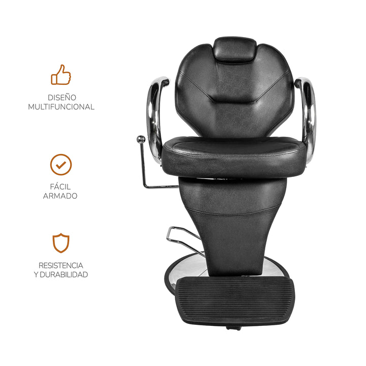 Silla Barbería Deluxe con Respaldo Reclinable Negra