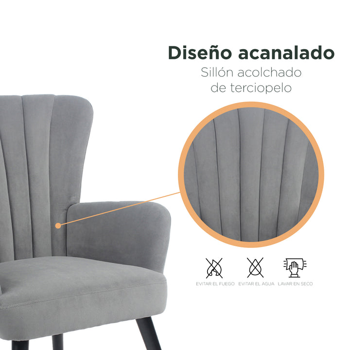 Sillón Individual para Sala Comedor Terciopelo Gris Oscuro