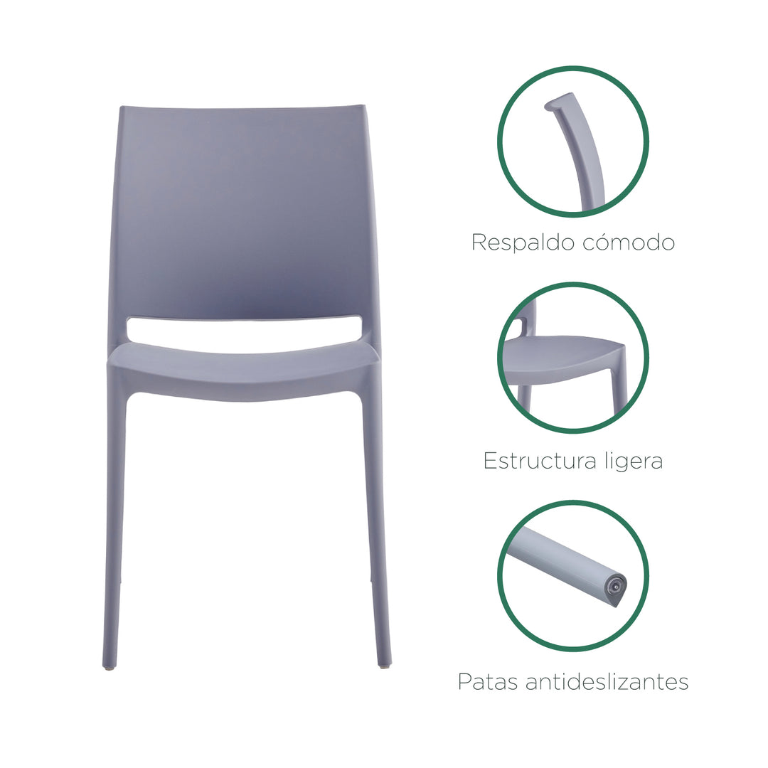 Set 4 Sillas de Comedor de Plástico Apta Exterior Gris