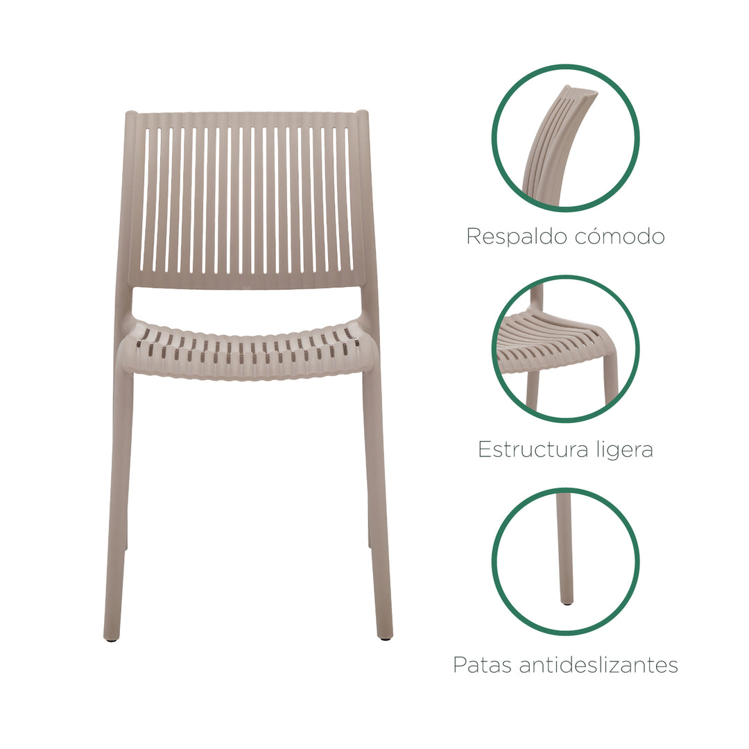 Set 4 Sillas de Comedor de Plástico Varilladas Apta Exterior Beige