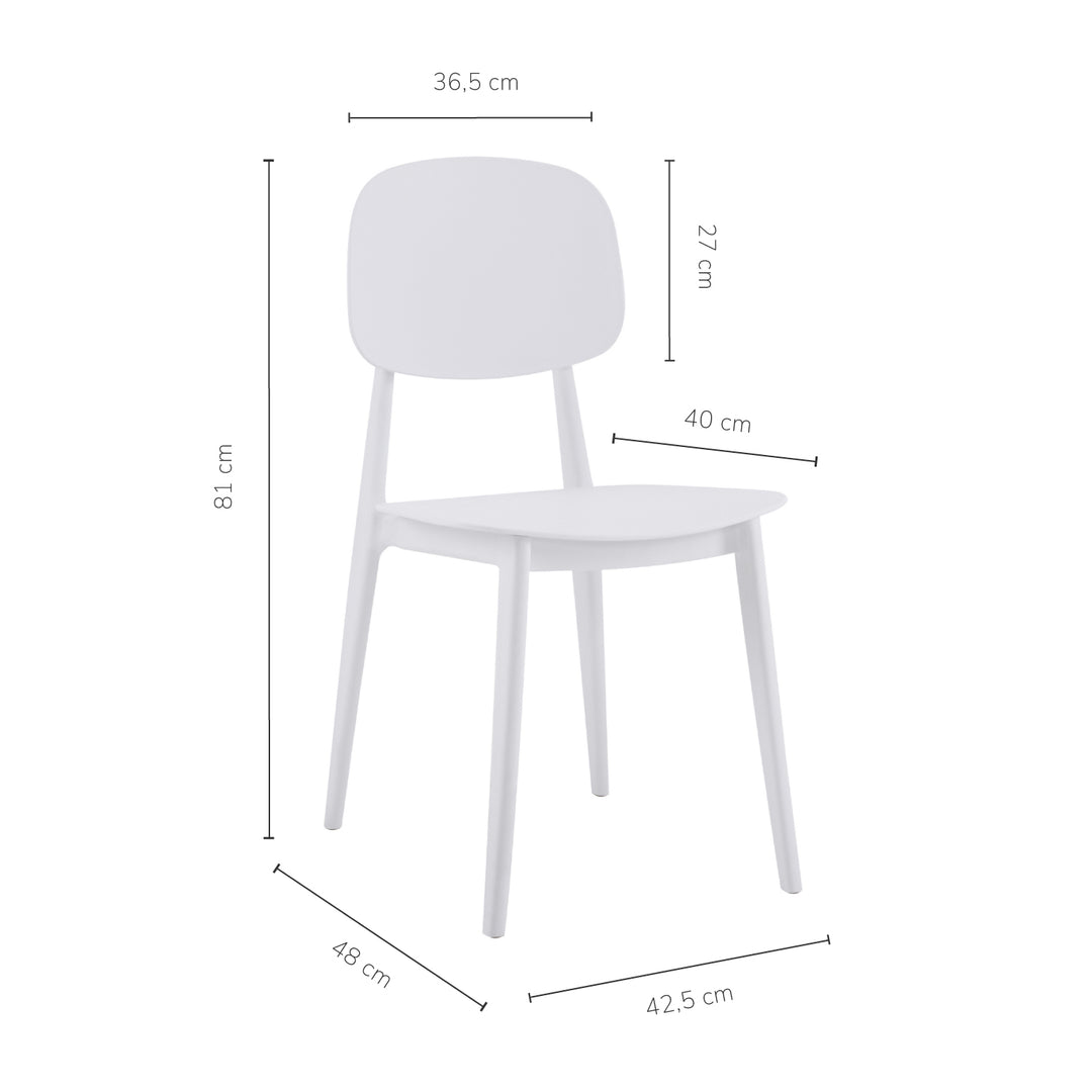 Set 4 Sillas de Comedor de Plástico Respaldo Ovalado Blanco