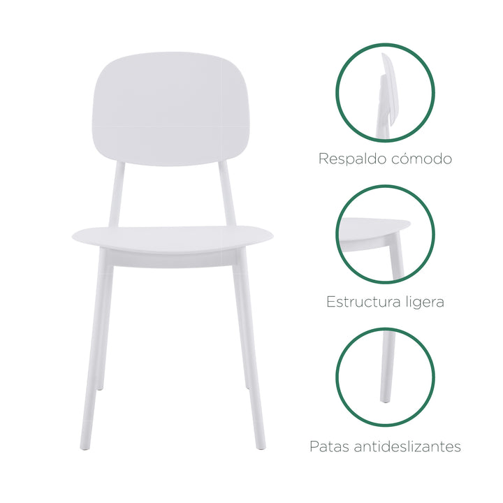 Set 4 Sillas de Comedor de Plástico Respaldo Ovalado Blanco