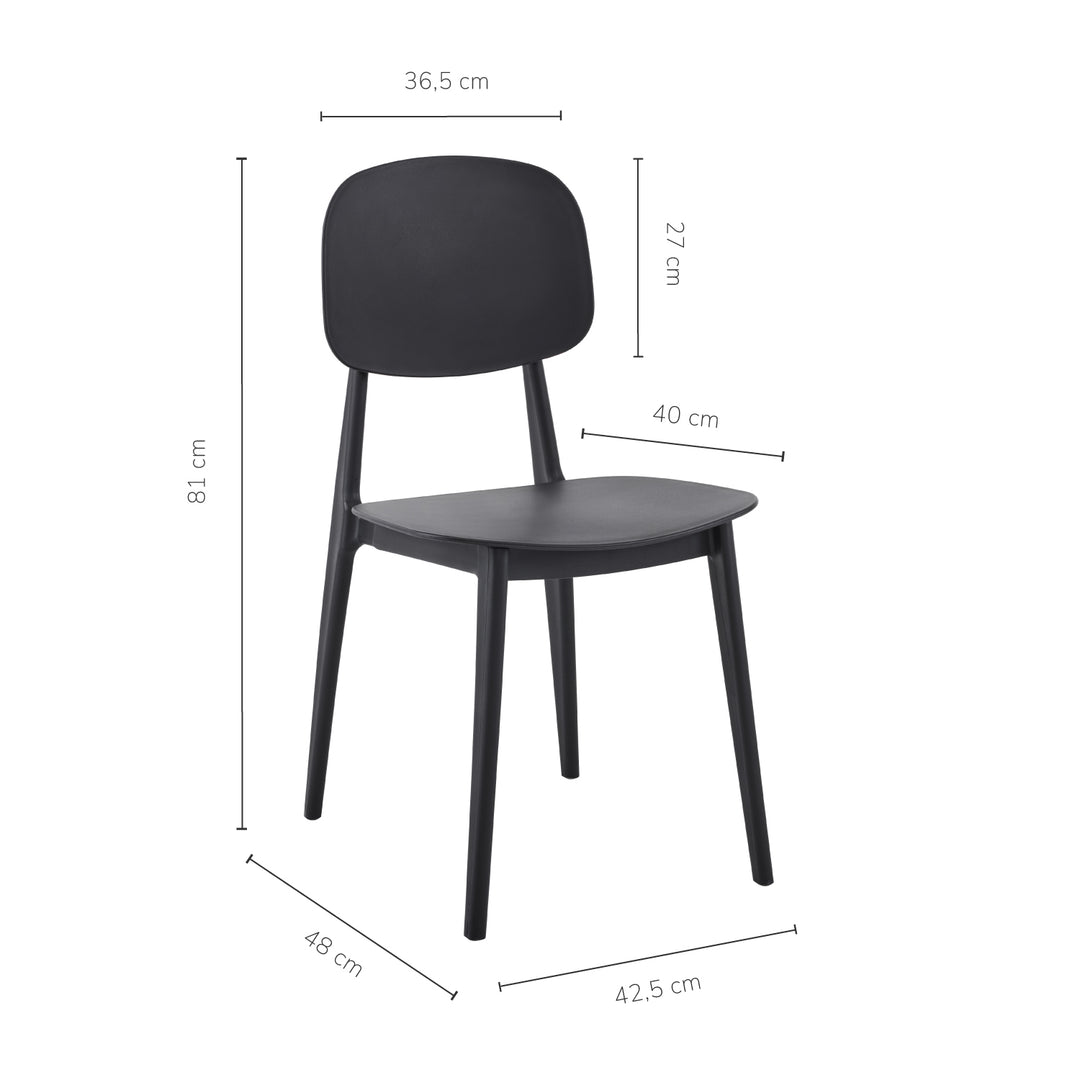 Set 4 Sillas de Comedor de Plástico Respaldo Ovalado Negro