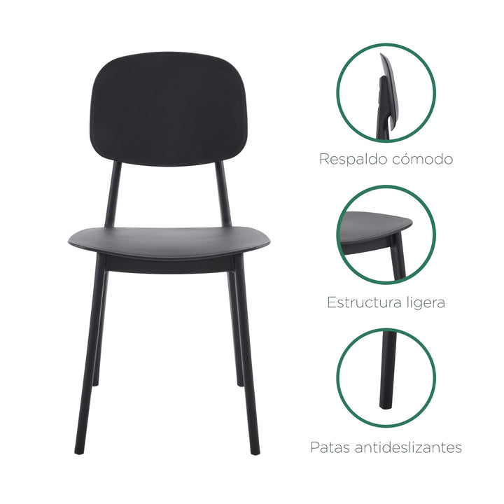 Set 4 Sillas de Comedor de Plástico Respaldo Ovalado Negro