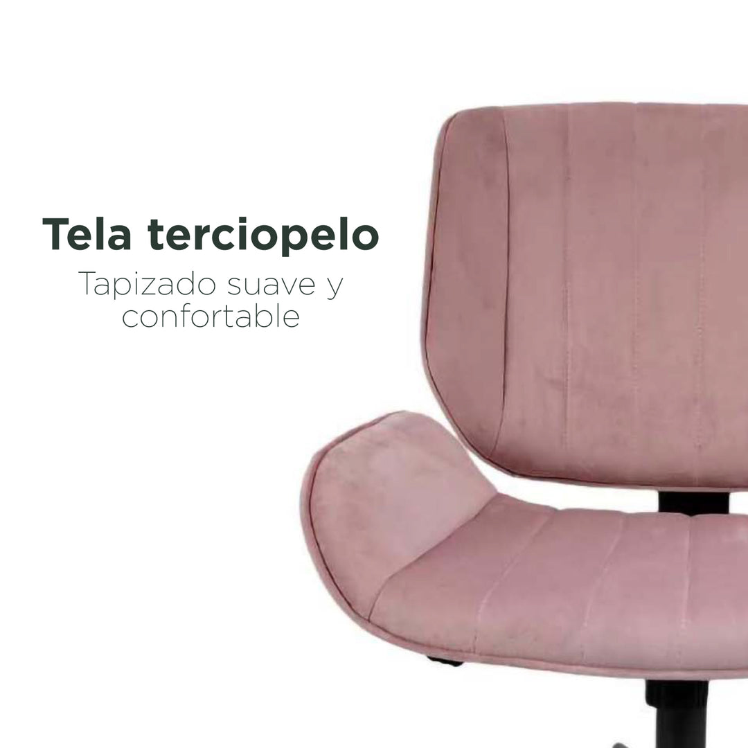 Silla de Oficina Acanalada de Terciopelo Rosa