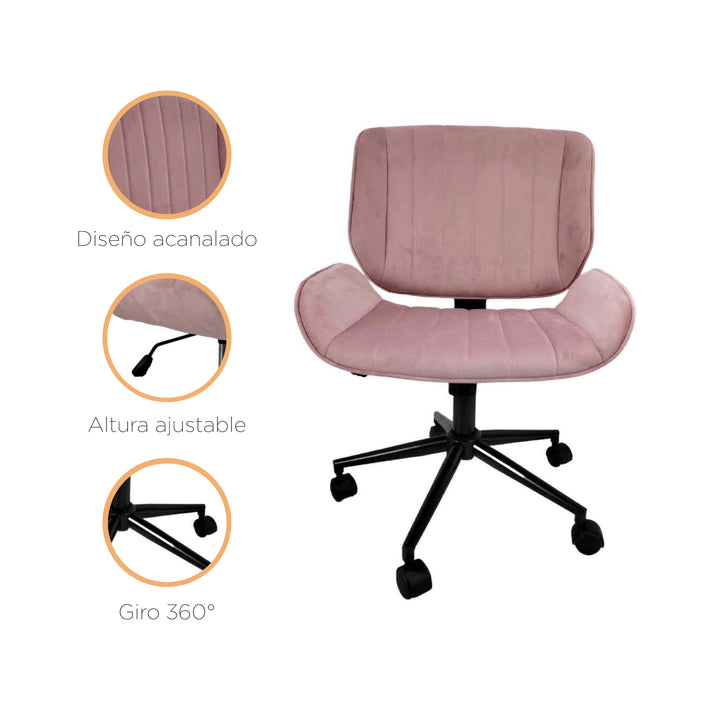 Silla de Oficina Acanalada de Terciopelo Rosa