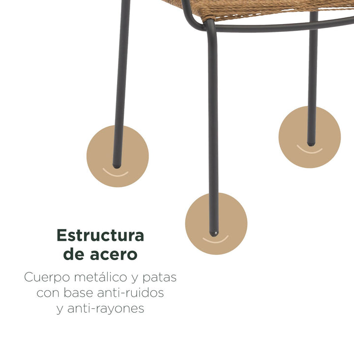 Set 2 Sillas de Ratán Sintético + Mesa Auxiliar Redonda