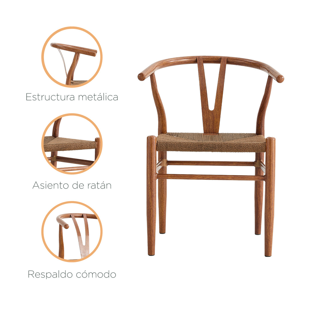 Set 2 Sillas de Comedor Estilo Wishbone Café