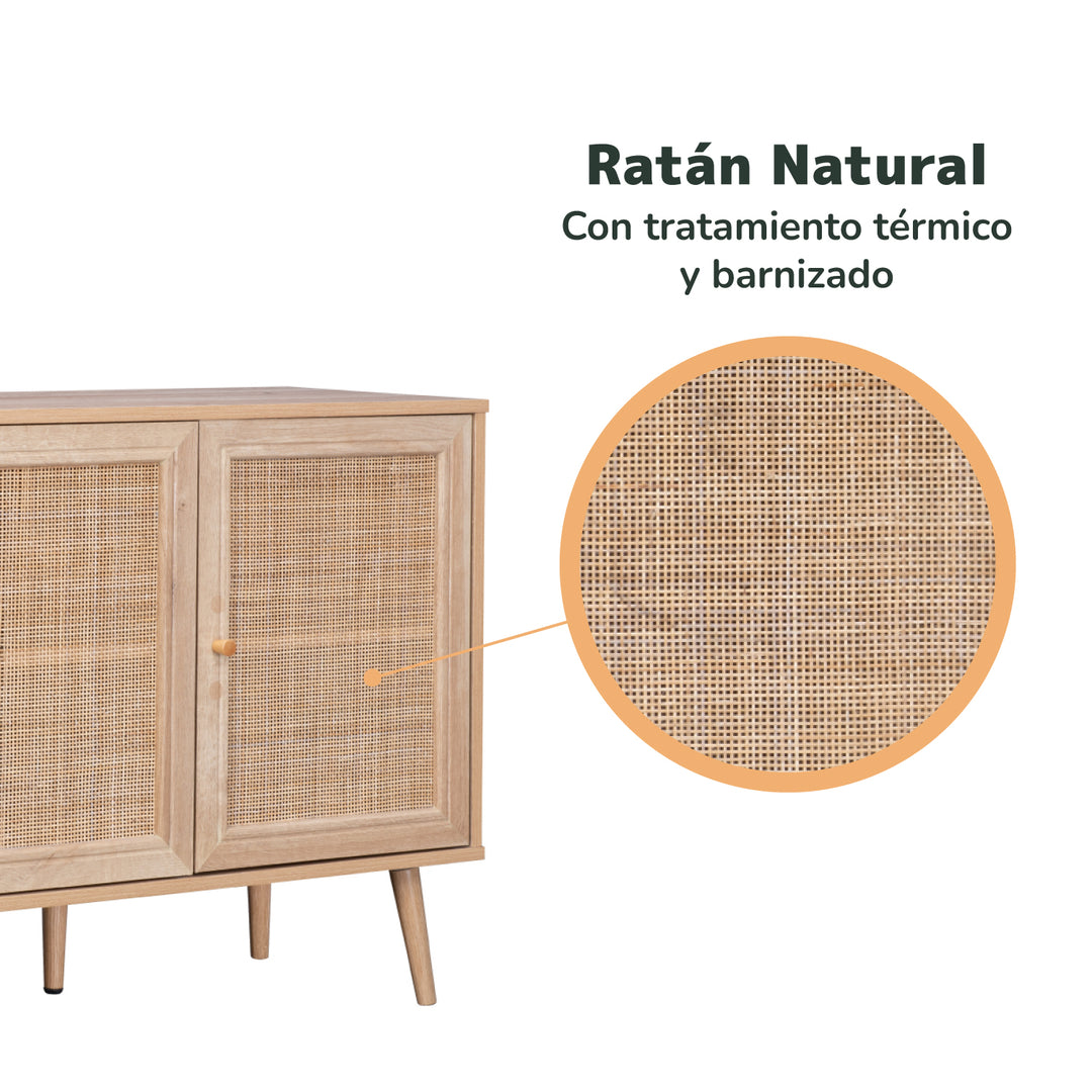 Credenza Bufetera con 3 Puertas de Ratán