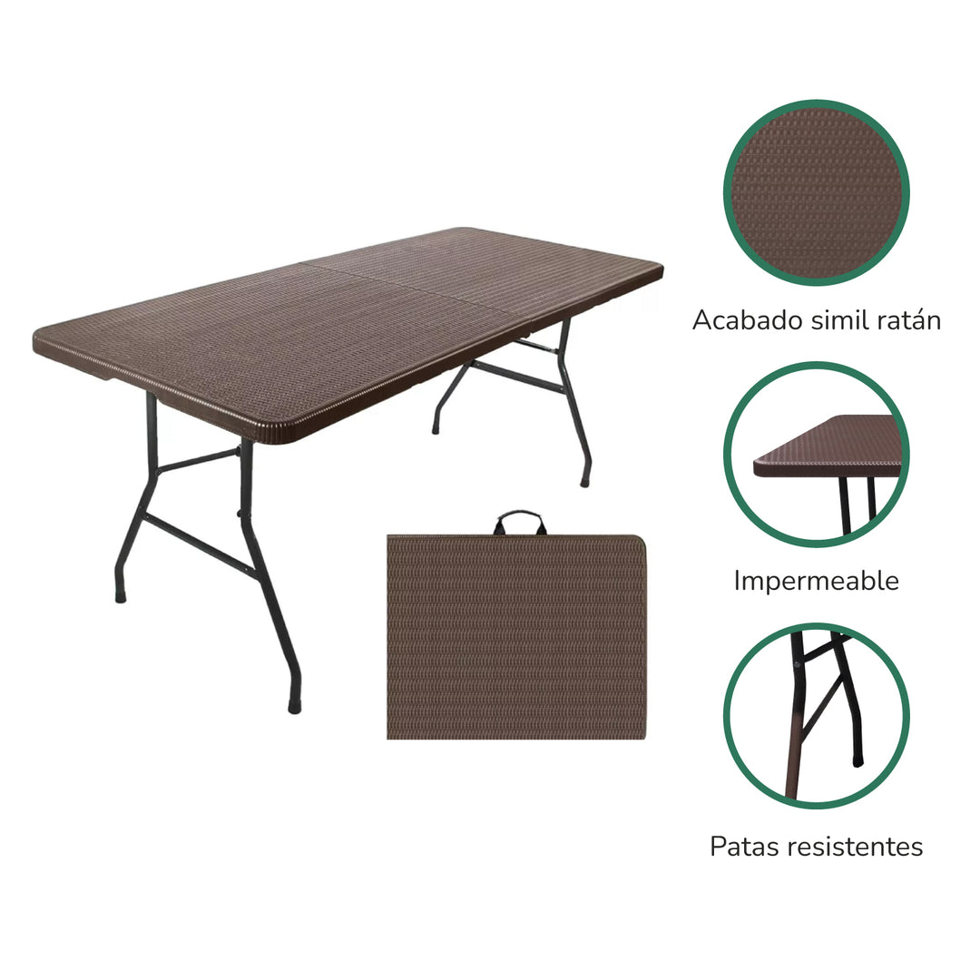 Mesa Plegable de Plástico Estilo Ratán 1.80