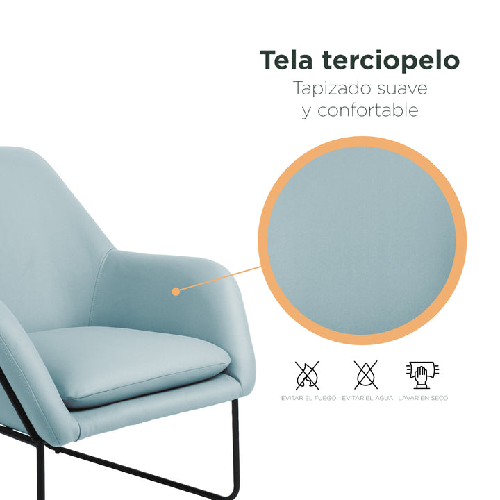 Sillón Individual con Taburete Reposapiés Terciopelo Azul