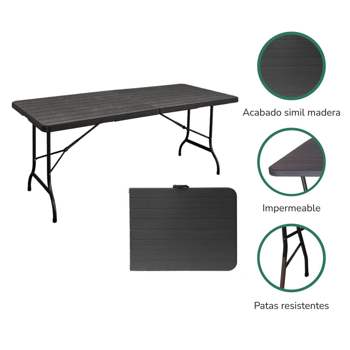 Mesa Plegable de Plástico Estilo Madera 1.80