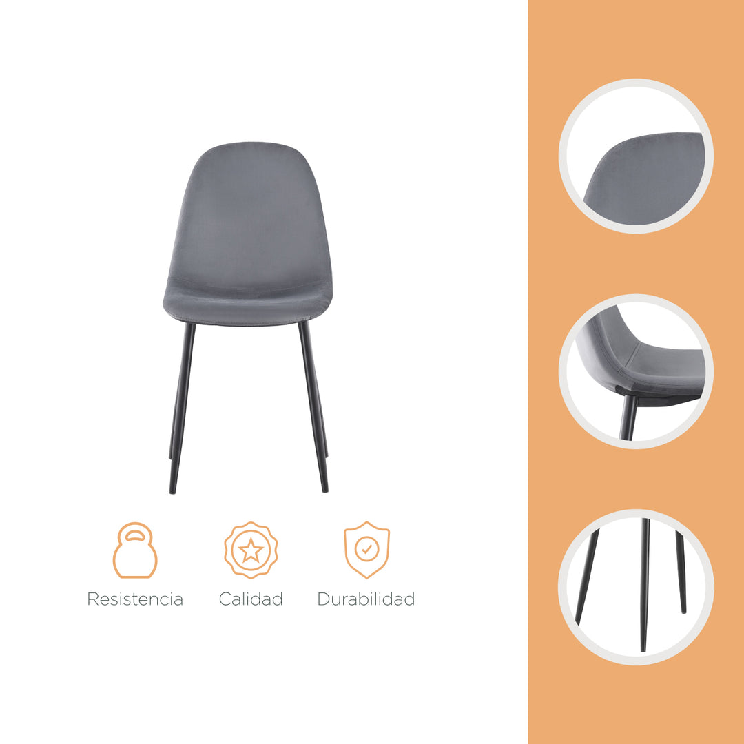 Set 4 Sillas de Sala Comedor Eames Terciopelo Gris