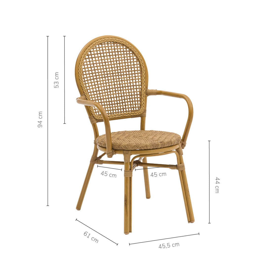 Set 2 Sillas de Exterior Vintage de Ratán Sintético con Apoyabrazos