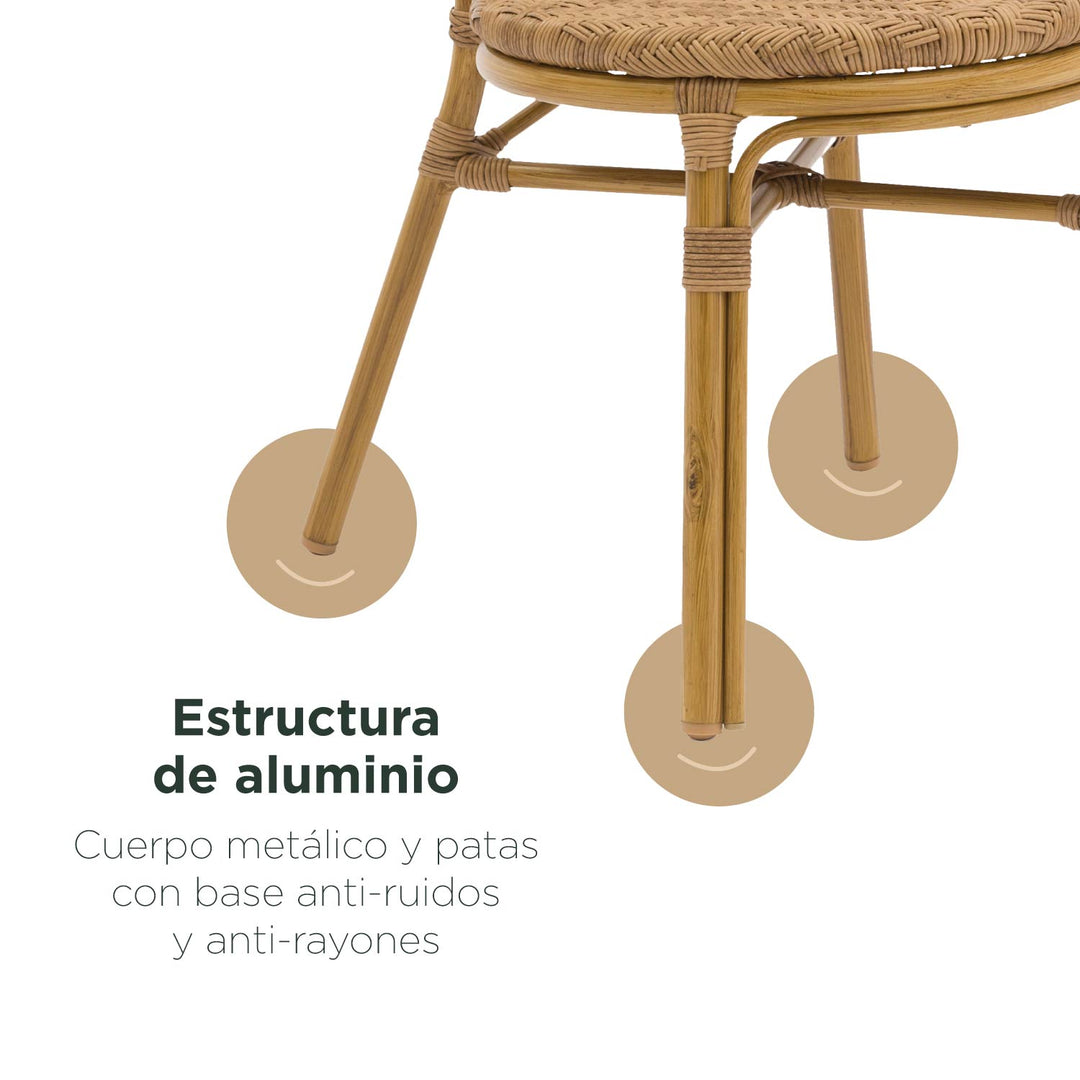 Set 2 Sillas de Exterior Vintage de Ratán Sintético con Apoyabrazos