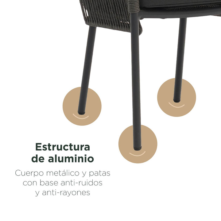 Set 4 Sillas de Exterior de Cuerda de Ratán Sintético con Cojín Gris