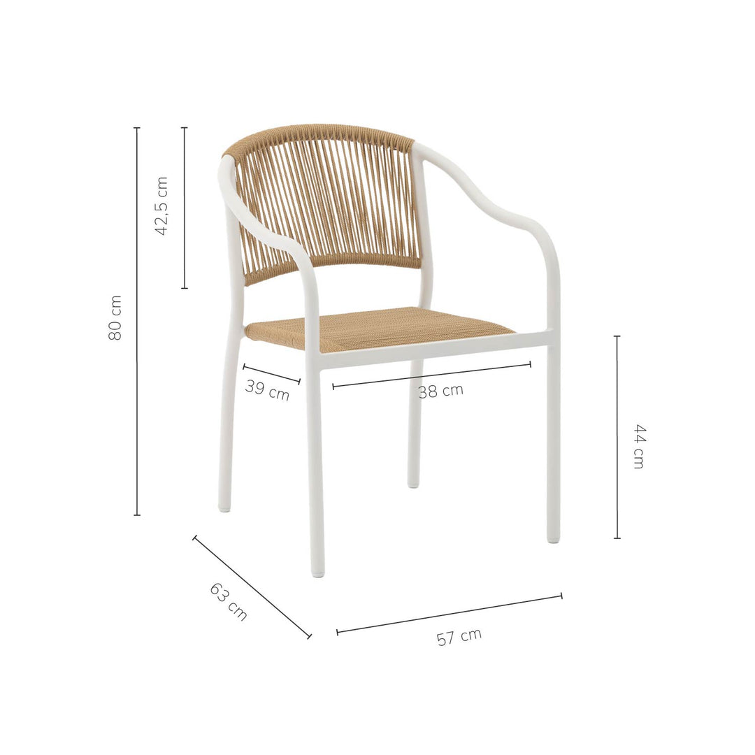 Set 4 Sillas de Exterior de Cuerda de Ratán Sintético Café y Blanco