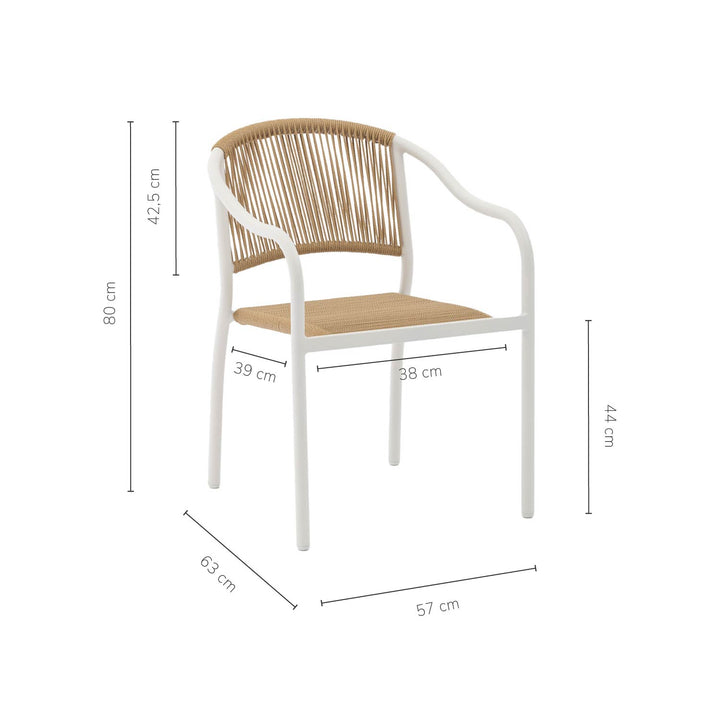 Set 4 Sillas de Exterior de Cuerda de Ratán Sintético Café y Blanco