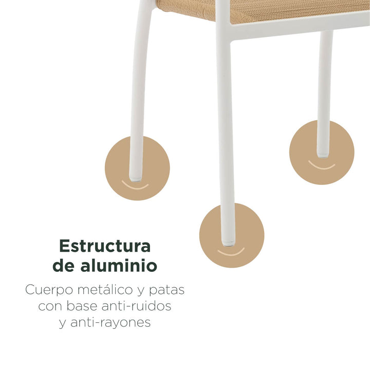 Set 4 Sillas de Exterior de Cuerda de Ratán Sintético Café y Blanco