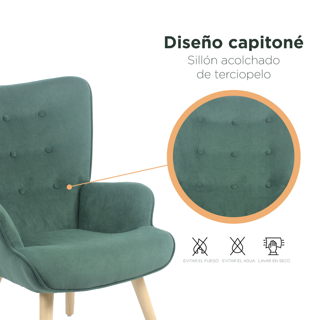 Sillón Individual para Sala Comedor Terciopelo Verde