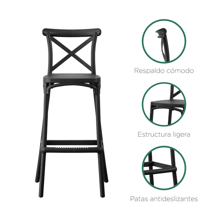 Set 4 Bancos Altos de Plástico Apto Exterior Negro