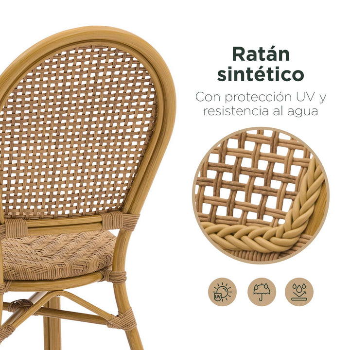 Set 2 Sillas de Exterior Vintage de Ratán Sintético con Apoyabrazos