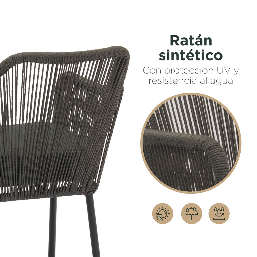 Set 4 Sillas de Exterior de Cuerda de Ratán Sintético con Cojín Gris