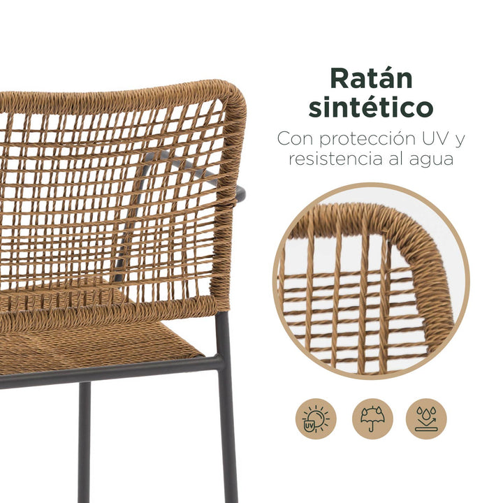 Set 2 Sillas de Ratán Sintético + Mesa Auxiliar Redonda