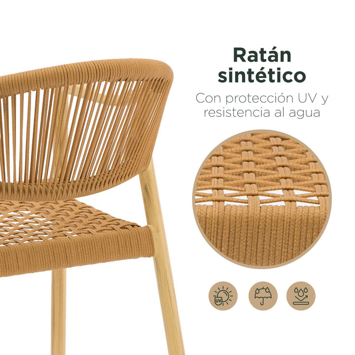 Set 4 Sillas de Exterior de Ratán Sintético Café Claro