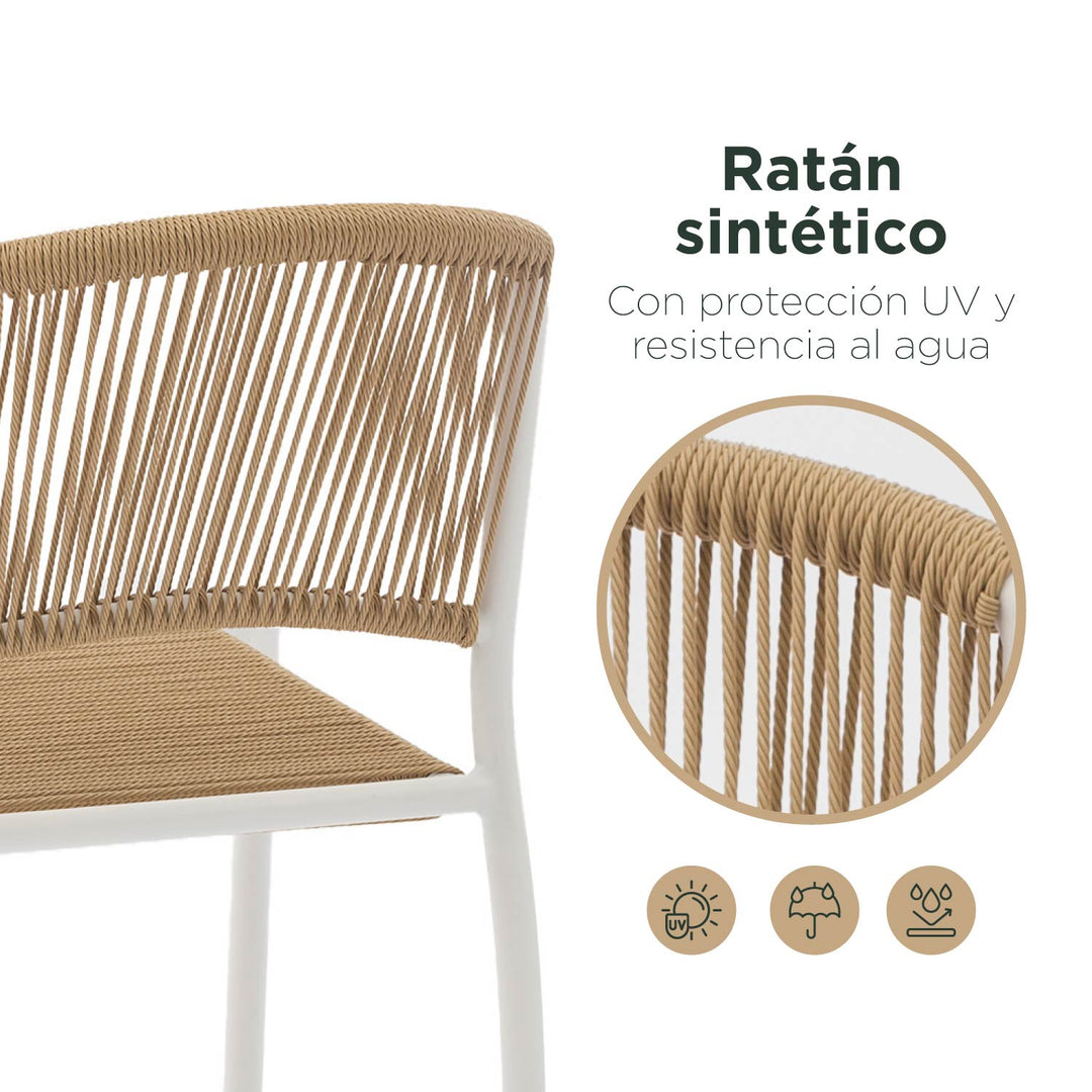 Set 4 Sillas de Exterior de Cuerda de Ratán Sintético Café y Blanco