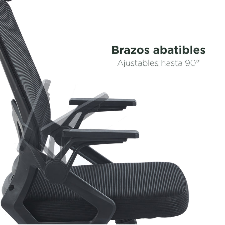 Silla de Oficina Ergonómica Brazos Abatibles Negra