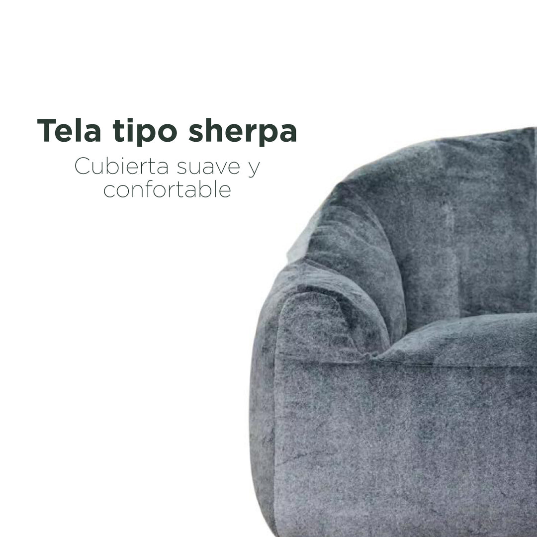 Puff Sillón Individual Tipo Sherpa Gris Oscuro