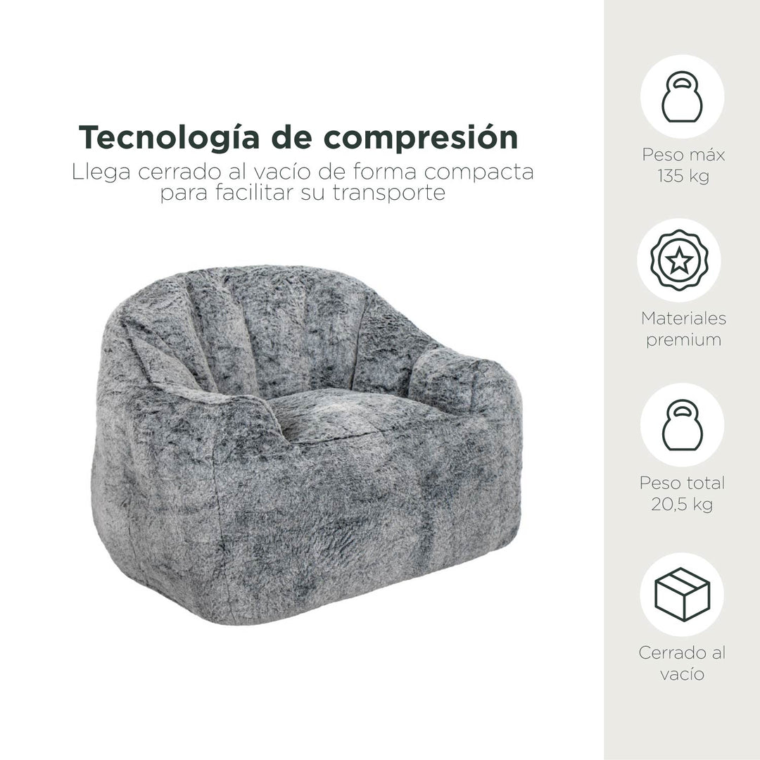 Puff Sillón Individual Tipo Sherpa Gris Oscuro