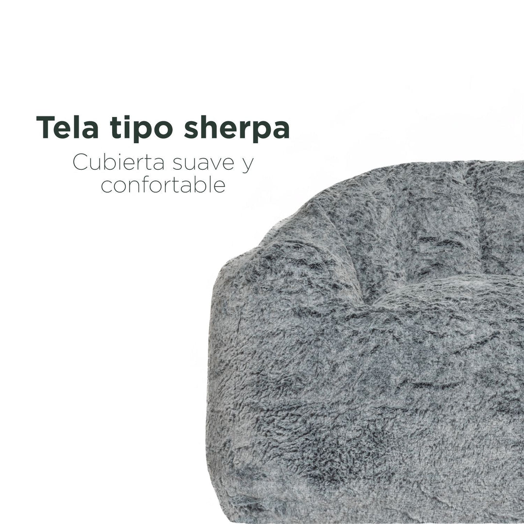 Puff Sillón Individual Tipo Sherpa Gris Oscuro