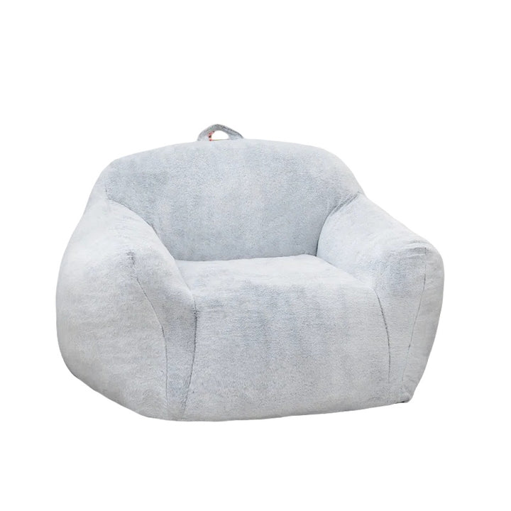 Puff Sillón Individual Tipo Sherpa Gris Claro