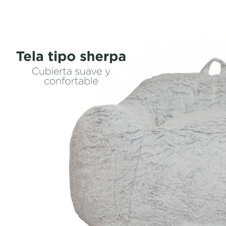 Puff Sillón Individual Tipo Sherpa Gris Claro