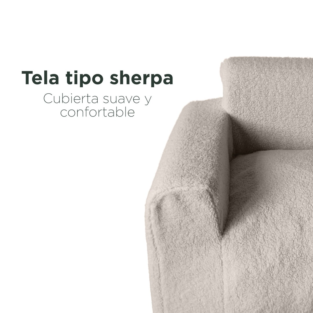 Puff Sillón Individual Tipo Sherpa Beige