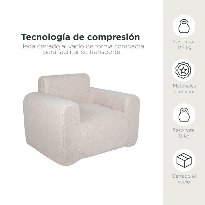 Puff Sillón Individual Tipo Sherpa Beige