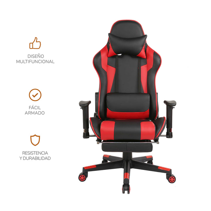 Silla Gamer Fox Reclinable con Descansapies Roja