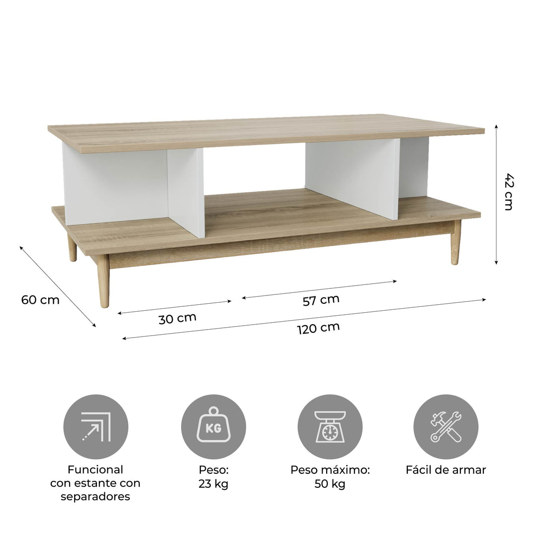 Mesa de Centro Bari con Entrepaños Blanca y Beige